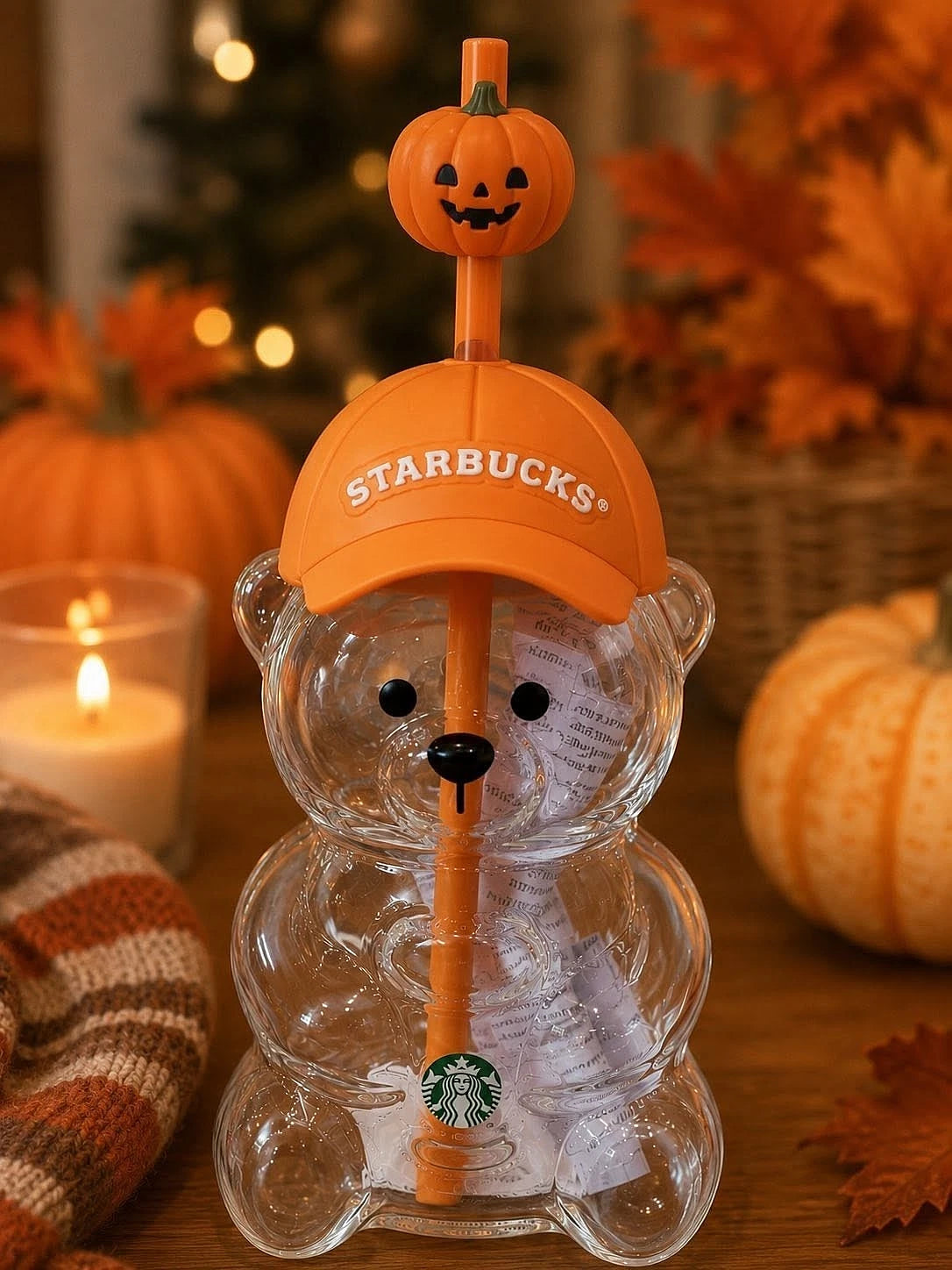 NIB Halloween Starbucks Bearista Bear Cup Tumbler with Pumpkin Topper Cap – New in Box